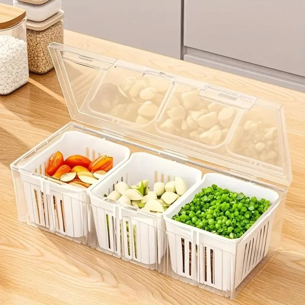 Divided Storage Container Set – 3-Piece Clear Bento Box for Fruits, Salads & Vegetables