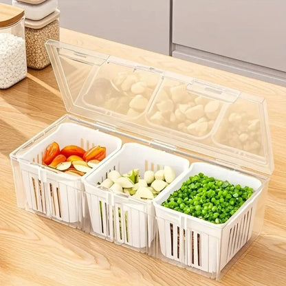 Divided Storage Container Set – 3-Piece Clear Bento Box for Fruits, Salads & Vegetables