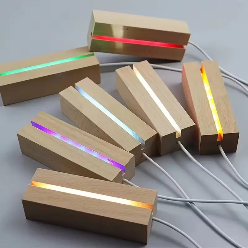 Rectangular LED Night Light with Wooden Base | USB Powered | Acrylic and Resin Display
