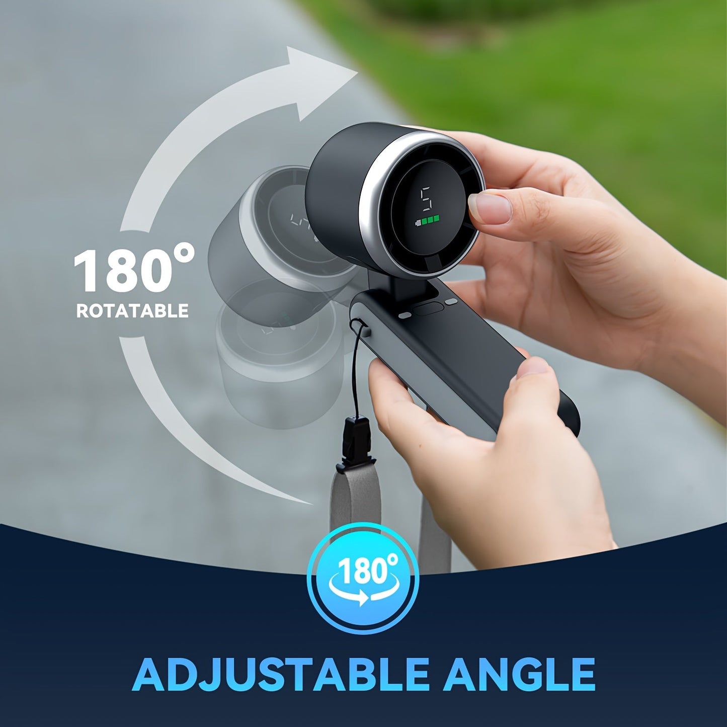 Battery-Powered Handheld Fan with LED Light - 5-Speed 12-Hour Cooling