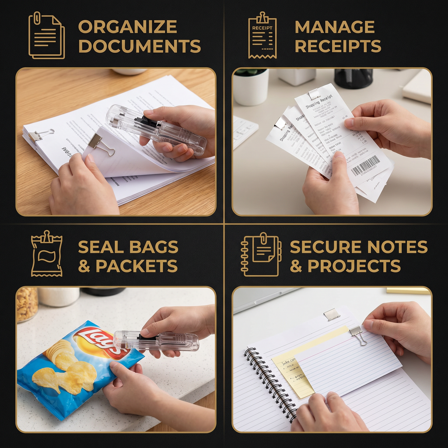 Metal Document Clips with Extra Fasteners | Office & Home Organizer | 150 Count