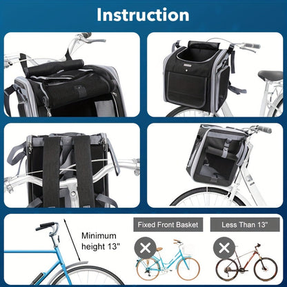 Expandable Pet Bicycle Basket – Comfortable and Safe for Small Dogs and Cats