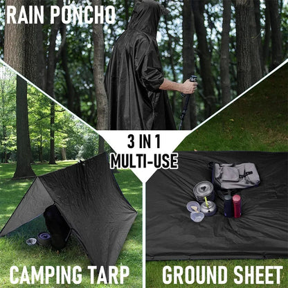 3-in-1 Waterproof Outdoor Poncho with Hood | Tarp & Bivvy 220x140 cm