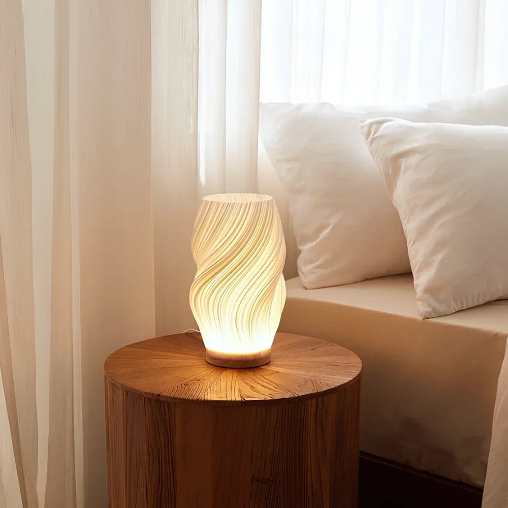 Soft Sculptural Bedside Light – Pleated LED Table Lamp