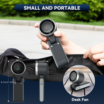 Battery-Powered Handheld Fan with LED Light - 5-Speed 12-Hour Cooling