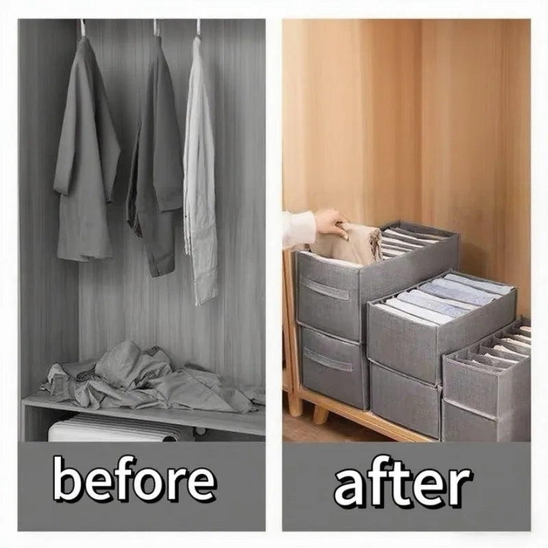 Foldable Clothes Organizer with 7-9 Compartments | Breathable Mesh Storage for Jeans & T-Shirts