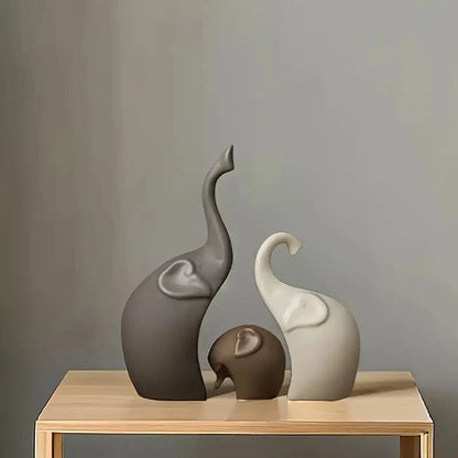 Nordic Design Elephant Family Decoration Set | Trio of Sculptures | Resin Figures for Home Decor & Gift Option