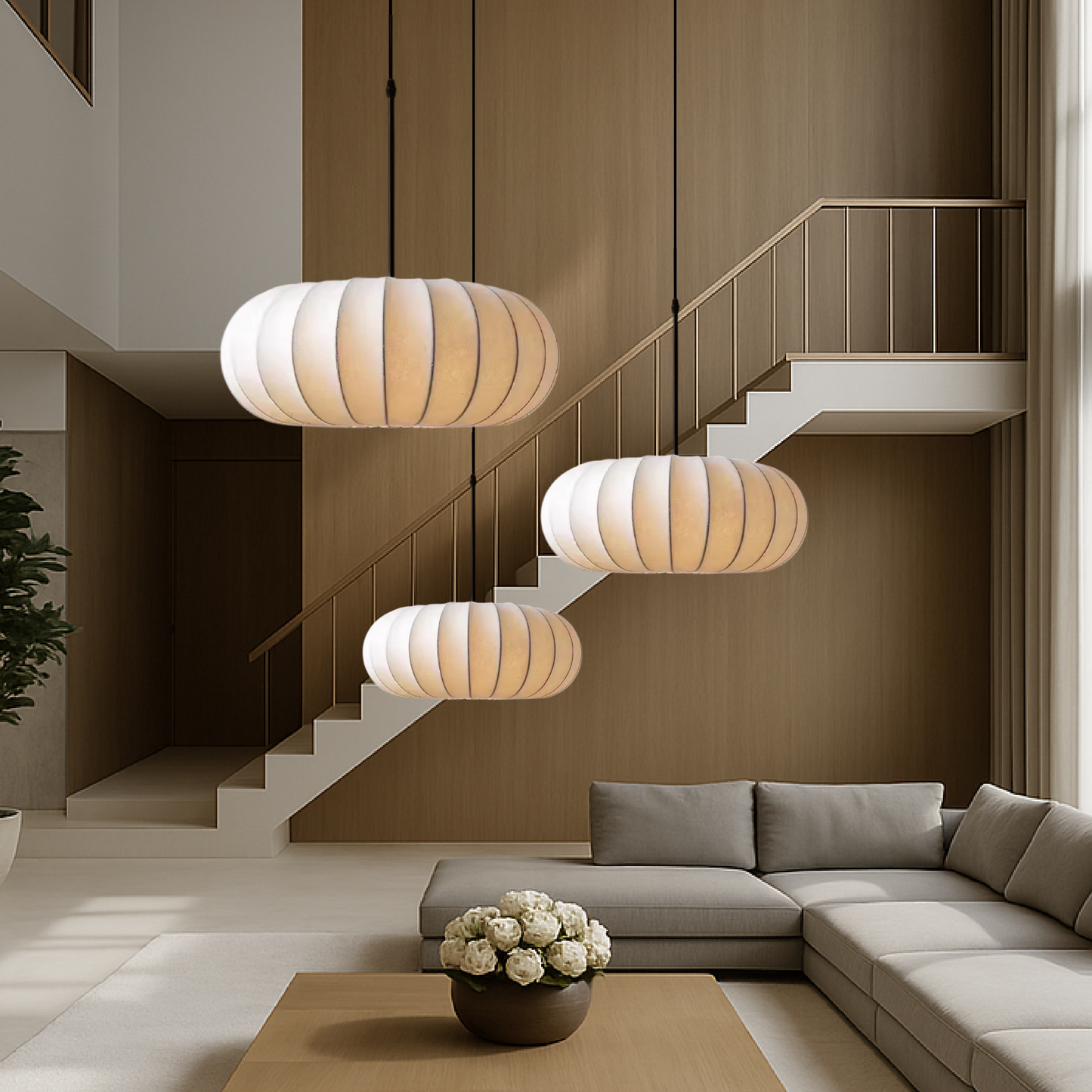 Silk Pendant Ceiling Lamp – Stylish Fabric Shade for Living Room & Bedroom