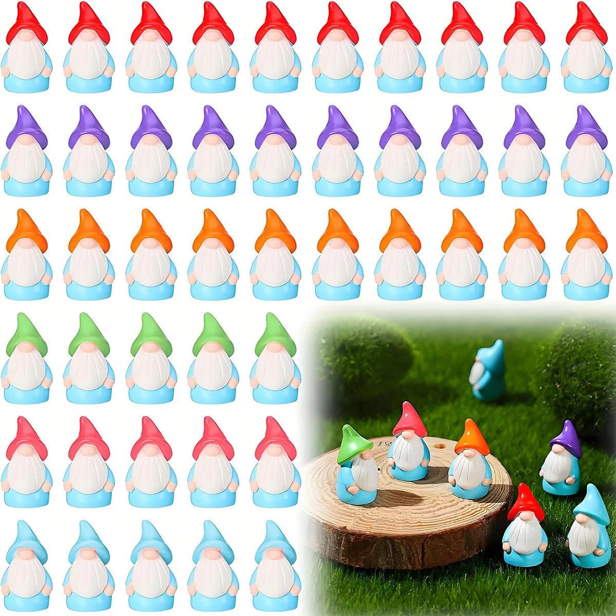 Mini Garden Gnome Set with 10 Pieces | Resin Statues | Colorful Fairy Garden Decor