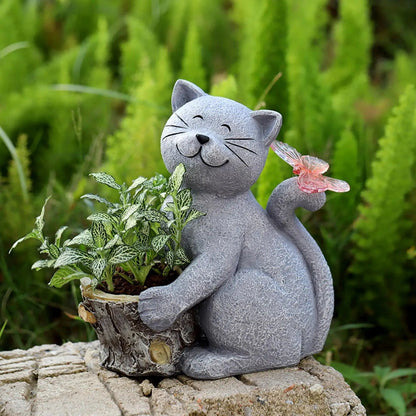 Solar Cat Figurine for Garden with LED Light | Weather-Resistant Resin | 21 cm Tall