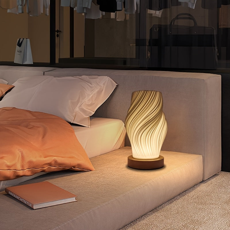 Adjustable Brightness USB Lamp with Wooden Base for Table Use
