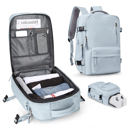 Water-Resistant Nylon Travel Backpack - 35L with USB Port, Shoe & Laptop Compartments, Anti-Theft Zipper