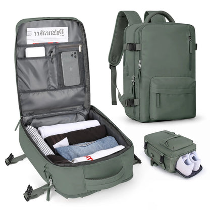 Water-Resistant Nylon Travel Backpack - 35L with USB Port, Shoe & Laptop Compartments, Anti-Theft Zipper