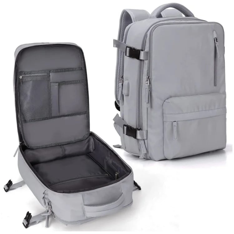 Water-Resistant Nylon Travel Backpack - 35L with USB Port, Shoe & Laptop Compartments, Anti-Theft Zipper