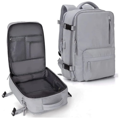 Water-Resistant Nylon Travel Backpack - 35L with USB Port, Shoe & Laptop Compartments, Anti-Theft Zipper