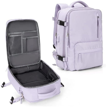 Water-Resistant Nylon Travel Backpack - 35L with USB Port, Shoe & Laptop Compartments, Anti-Theft Zipper