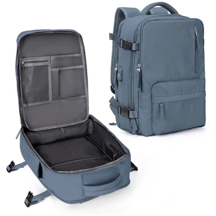 Water-Resistant Nylon Travel Backpack - 35L with USB Port, Shoe & Laptop Compartments, Anti-Theft Zipper