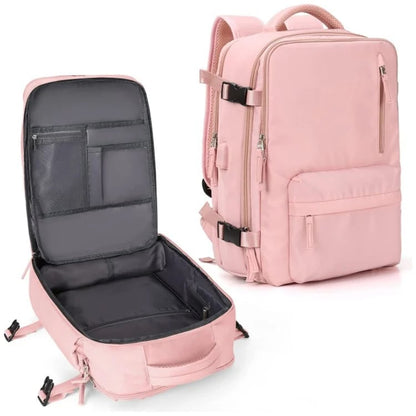 Water-Resistant Nylon Travel Backpack - 35L with USB Port, Shoe & Laptop Compartments, Anti-Theft Zipper