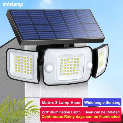 Solar LED Outdoor Light with Motion Sensor | Triple Heads & Modes | IP65 Waterproof