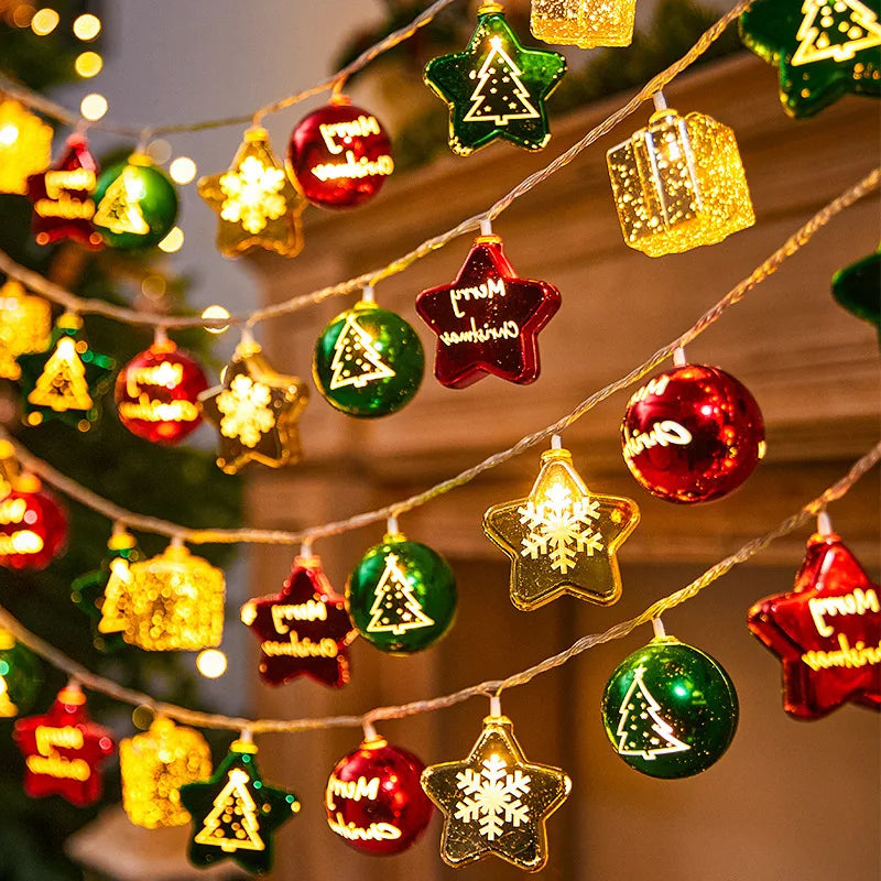 Christmas String Lights | 1 m / 3 m | 10 / 20 LEDs | Santa, Snowman & Candy Cane Design | Warm White & Battery Powered