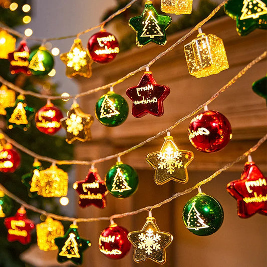 Christmas String Lights | 1 m / 3 m | 10 / 20 LEDs | Santa, Snowman & Candy Cane Design | Warm White & Battery Powered