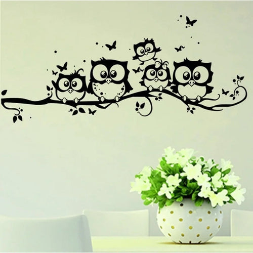Removable PVC Wall Stickers - Owl and Tree Design for Kids, 55x25 cm