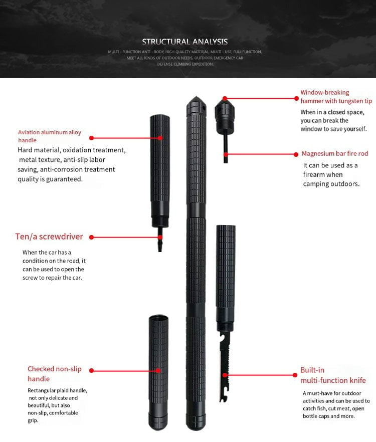 Aluminum Trekking Pole with Survival Tools | Adjustable Up to 106 cm | Shock-Absorbing Tip | Includes Camouflage Carry Bag