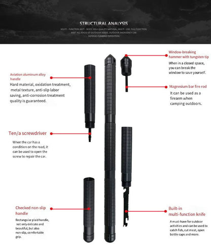 Aluminum Trekking Pole with Survival Tools | Adjustable Up to 106 cm | Shock-Absorbing Tip | Includes Camouflage Carry Bag