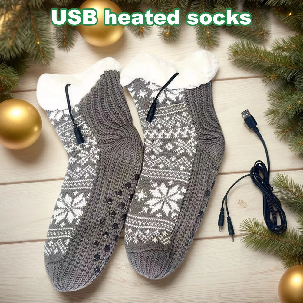 USB Heated Socks – Cozy Knitted Design, Non-Slip, Perfect for Home and Office