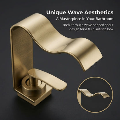 Brushed Brass Basin Faucet with Waterfall Spout