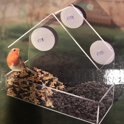 Window Bird Feeder with 3 Suction Cups | Clear Acrylic for Birdwatching | Open Design | Easy to Fill & Clean