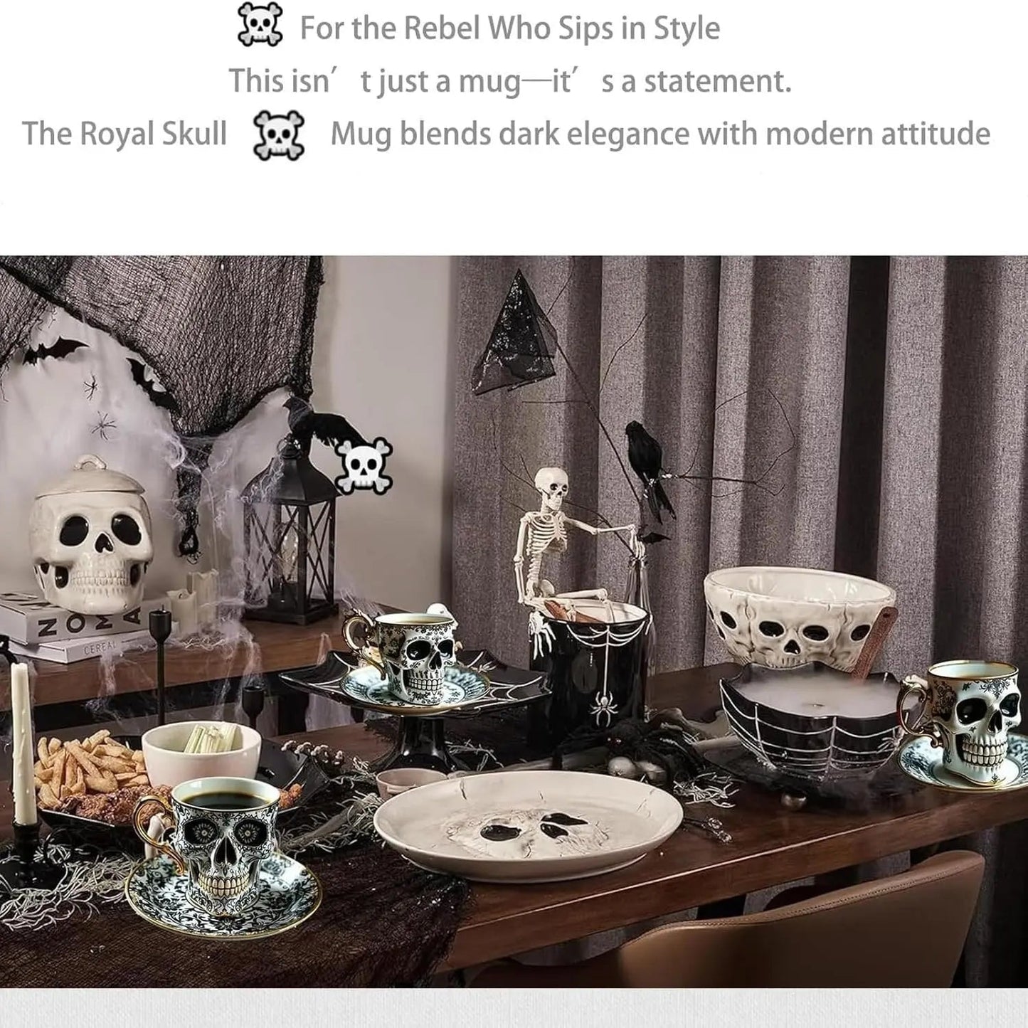 Artistic Hand-Painted Skull Mug – Gothic Nocturnal Decoration