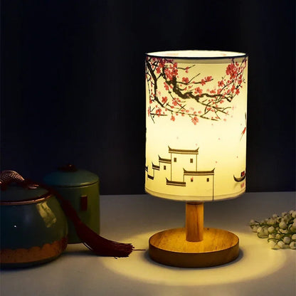 LED Table Lamp with Plum Blossom Design | Dimmable | Chinese Fabric Shade | Warm White Light | EU Plug