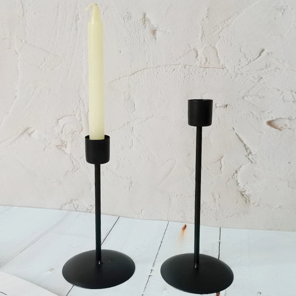 Set of 2 Black Metal Candle Holders | Elegant Table and Wedding Decor