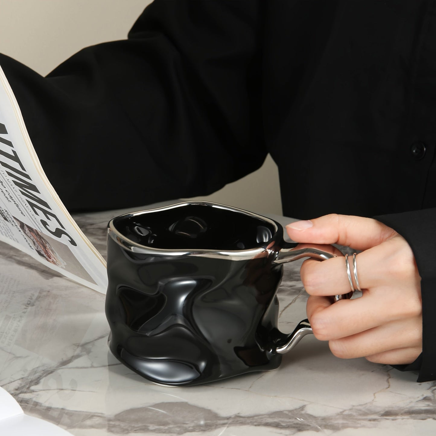 Handcrafted Ceramic Coffee Mug with Distinct Crinkled Pattern
