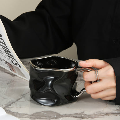 Handcrafted Ceramic Coffee Mug with Distinct Crinkled Pattern