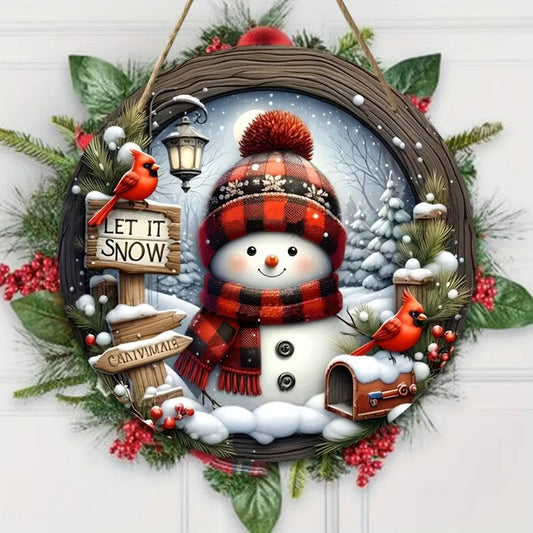Acrylic Christmas Wreath - Snowman & Winter Theme - Wall and Door Decor Ø 20 cm