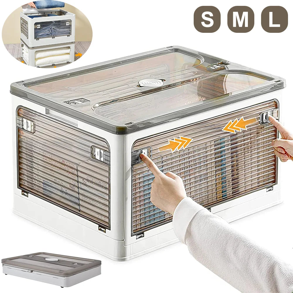 Collapsible Storage Box with Handle & Wheels | Clear & Stackable | 27 L / 40 L / 53 L – White