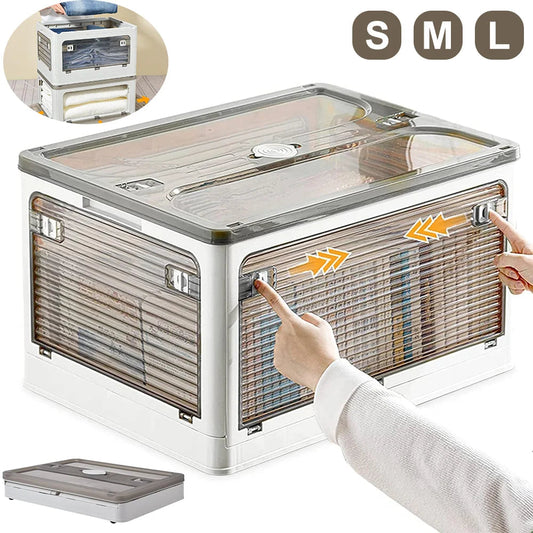 Collapsible Storage Box with Handle & Wheels | Clear & Stackable | 27 L / 40 L / 53 L – White