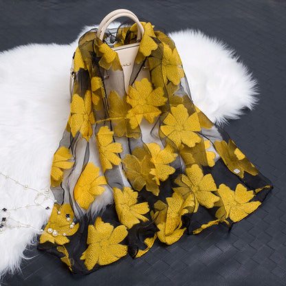 Silk Scarf Featuring Hollow Floral Design
