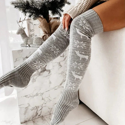 Knee-High Warm Knitted Christmas Socks