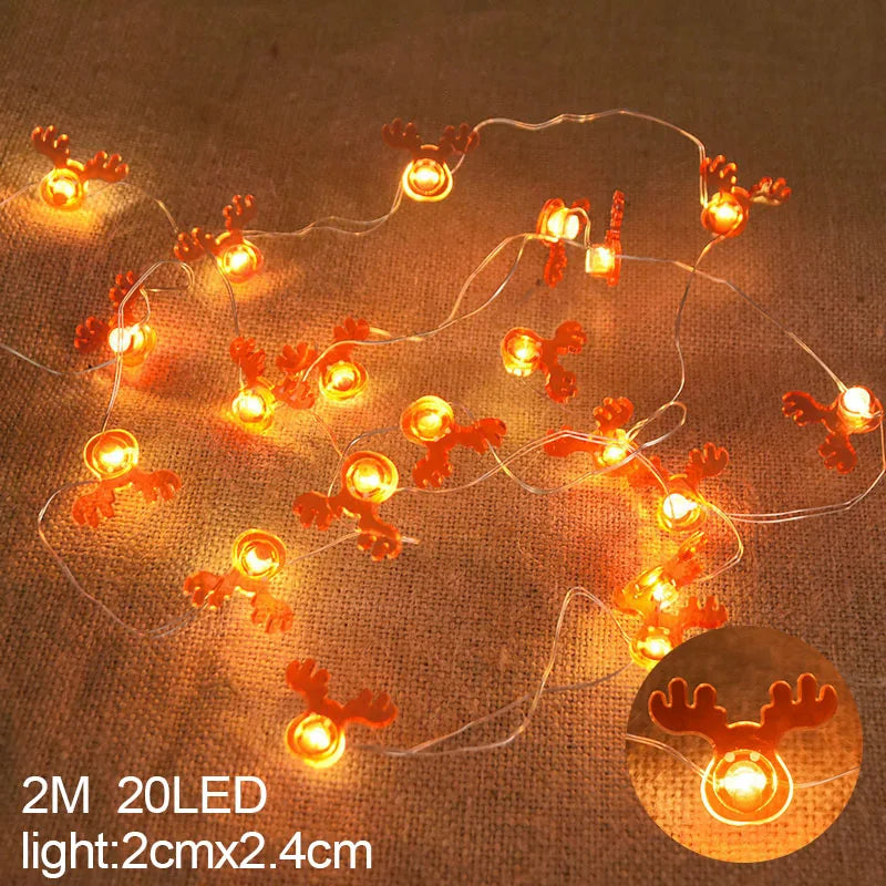 Battery-Operated LED Christmas String Lights | 20 LEDs | 2m | Santa & Snowflakes