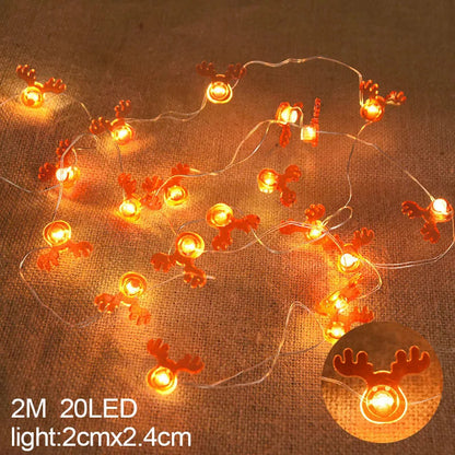 Battery-Operated LED Christmas String Lights | 20 LEDs | 2m | Santa & Snowflakes