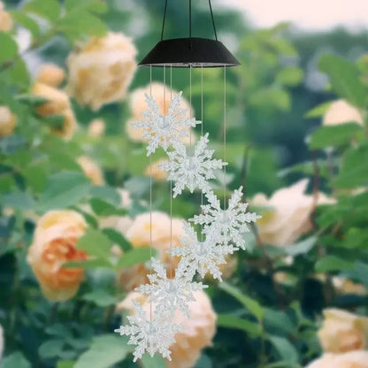 Solar-Powered Wind Chime with LED Snowflakes – Waterproof Hanging Light for Garden, Balcony & Patio