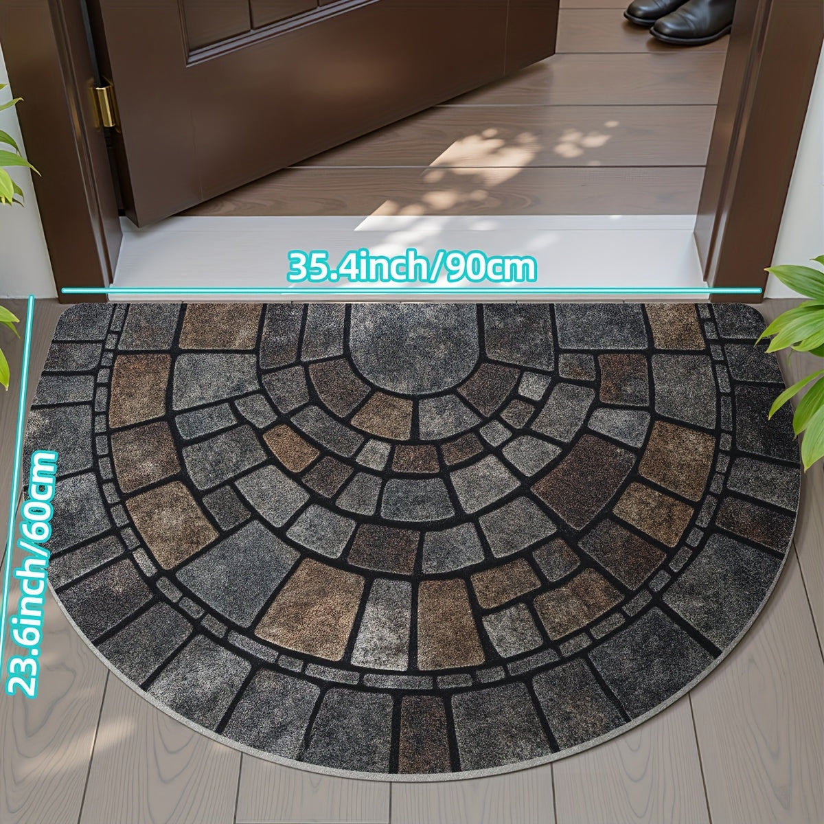 Non-Slip Half Circle Doormat for Indoor and Outdoor Mosaic Entrance