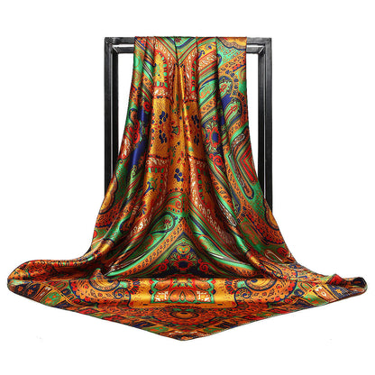 Large Square Simulation Silk Scarf – Versatile Fashion Accessory