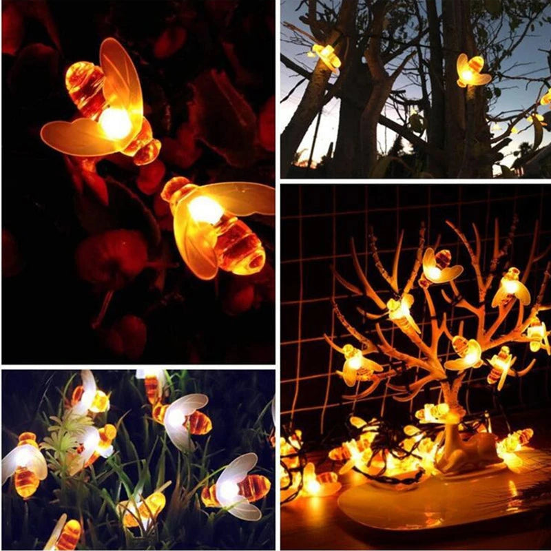 Solar String Lights with Bees | 8 Lighting Modes | Weatherproof & Energy Efficient | Warm White / Multicolor