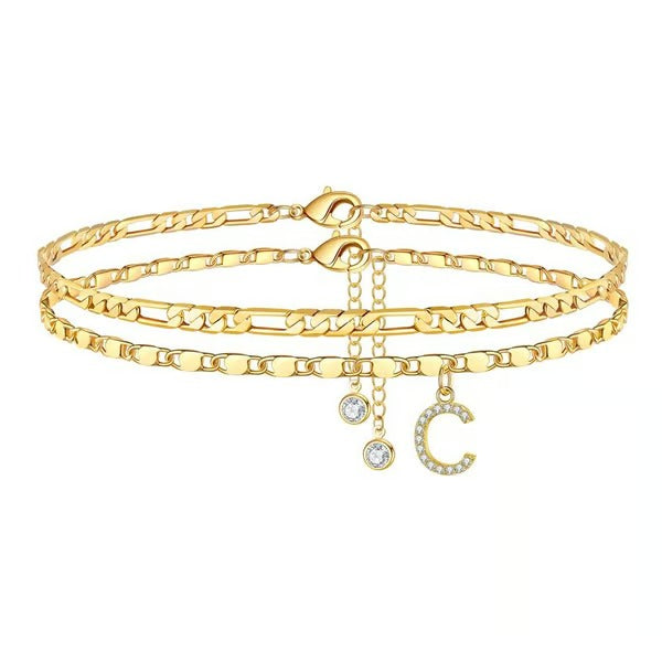 Customizable Layered Anklet | Adjustable & Hypoallergenic | Gold/Silver | 21.5 cm + 5 cm