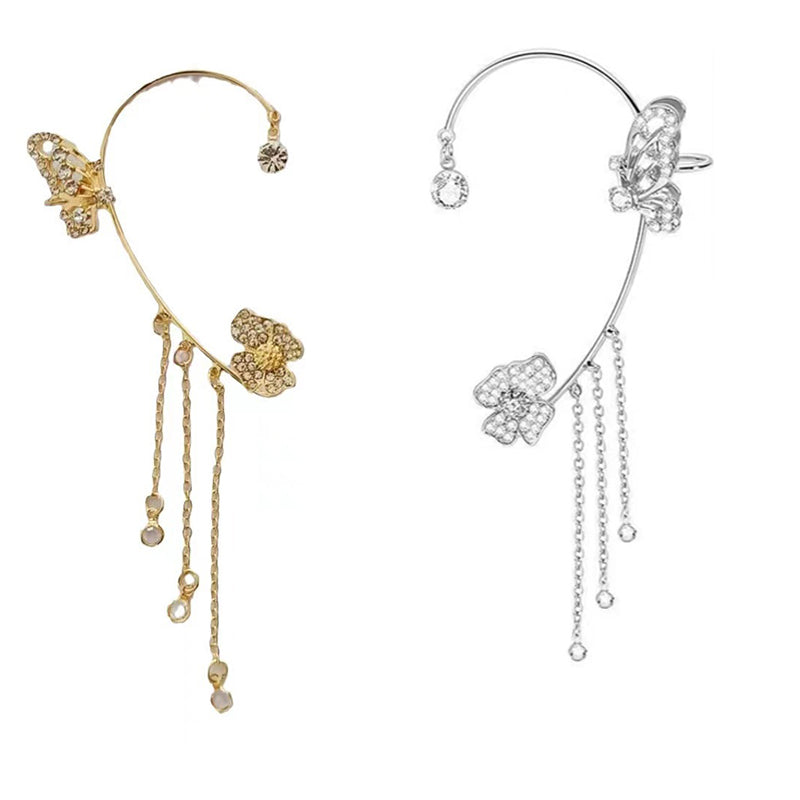 Charming Clip-On Earrings with Butterfly and Floral Design