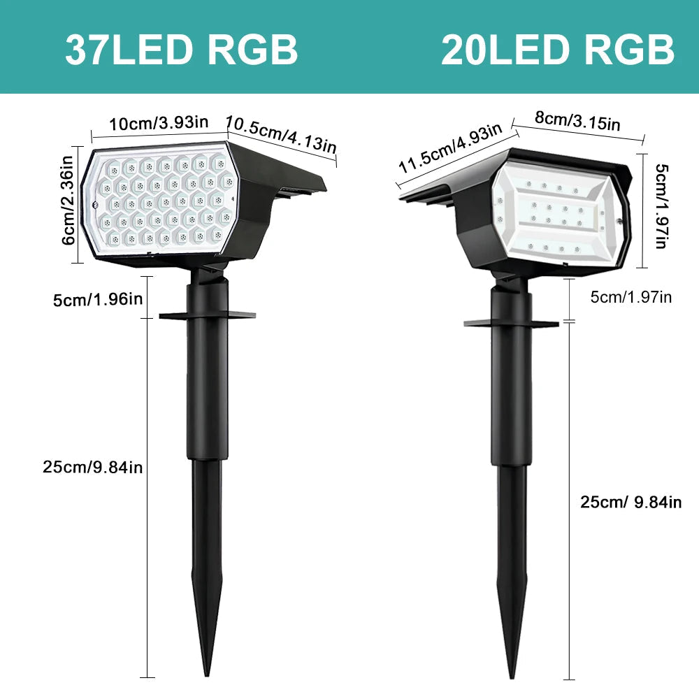 Garden Solar Spotlight with 37 RGB LEDs | Waterproof IP65 | Wall and Ground Mount | Color Changing